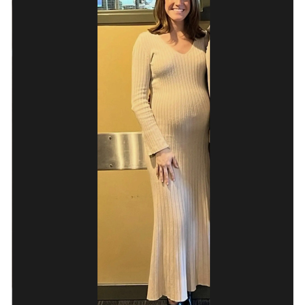 PIETRO BRUNELLI Maternity Beige Midi Sweater Dress MEDIUM Ribbed Italian $200 - Picture 5 of 9